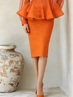 Elegant Plain Knee Length Skirt