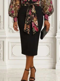 Elegant Plain Knee Length Skirt