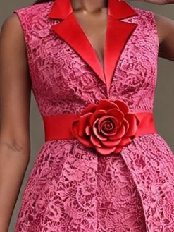 Elegant Plain Lapel Collar Vest With 3D Floral Belt