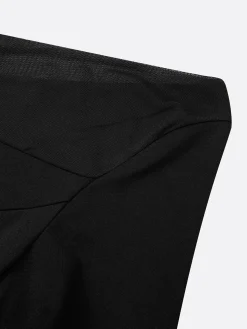 Elegant Plain Mesh Split Joint Cold Shoulder Knee Length Dress
