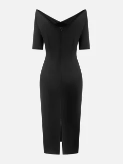 Elegant Plain Mesh Split Joint Cold Shoulder Knee Length Dress
