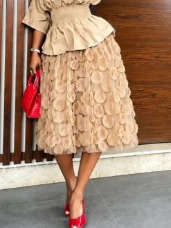 Elegant Plain Midi Skirt