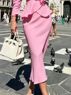 Elegant Plain Midi Skirt