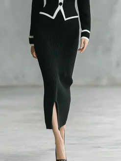Elegant Plain Midi Sweater Skirt
