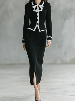 Elegant Plain Midi Sweater Skirt