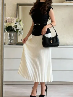 Elegant Plain Mock Neck Sweater With Belt