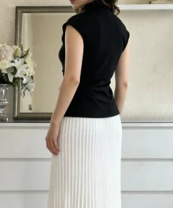 Elegant Plain Mock Neck Sweater With Belt
