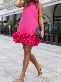 Elegant Plain Peplum Crew Neck Mini Dress
