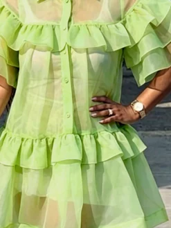 Elegant Plain Peplum Knee Length Dress With an Underlayer