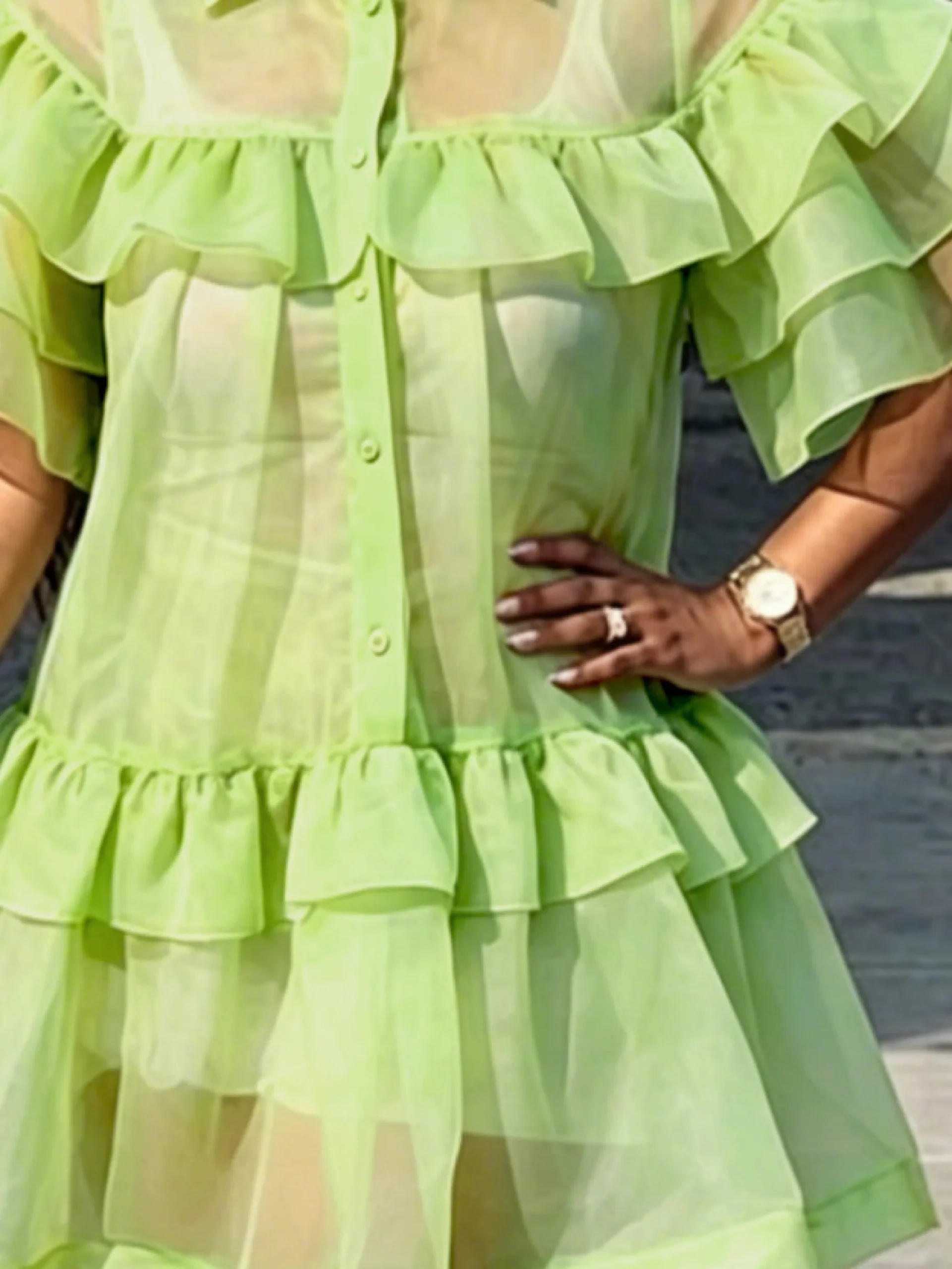 Elegant Plain Peplum Knee Length Dress With an Underlayer