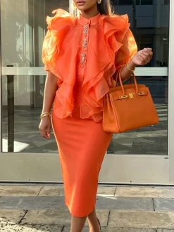 Elegant Plain Peplum Mock Neck Shirt