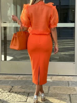 Elegant Plain Peplum Mock Neck Shirt