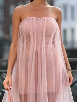 Elegant Plain Peplum Strapless Maxi Dress