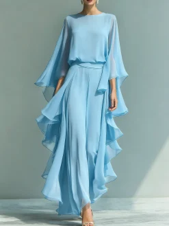 Elegant Plain Peplum Wide Leg Pants