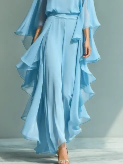 Elegant Plain Peplum Wide Leg Pants