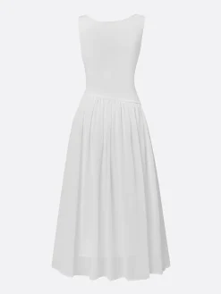 Elegant Plain Pleated Cowl Neck Midi Dress