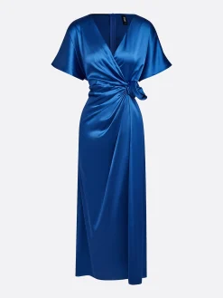 Elegant Plain Raglan Sleeve Ruched V Neck Maxi Dress