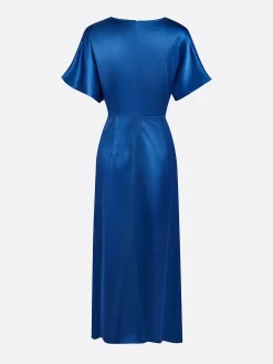 Elegant Plain Raglan Sleeve Ruched V Neck Maxi Dress