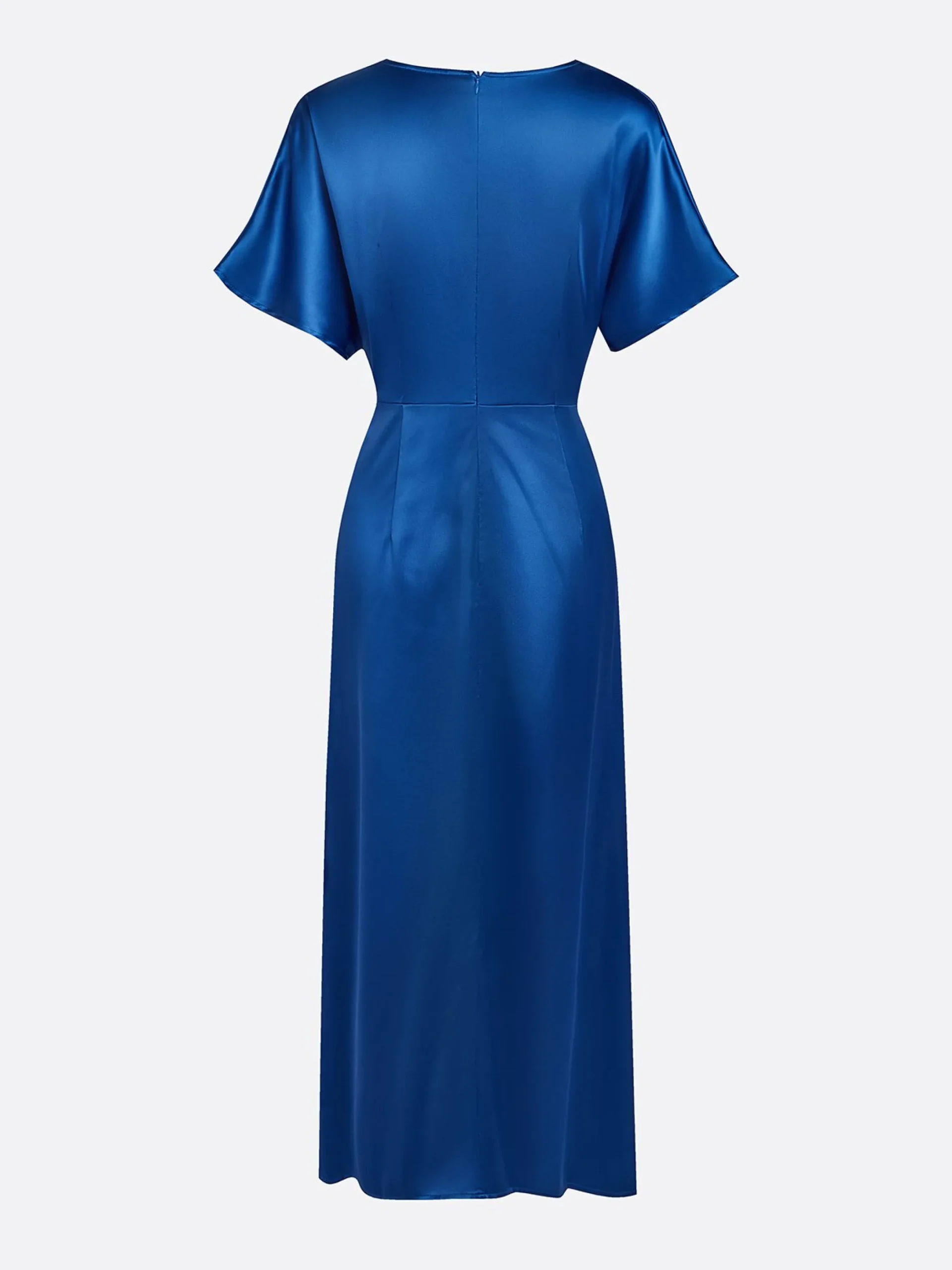 Elegant Plain Raglan Sleeve Ruched V Neck Maxi Dress