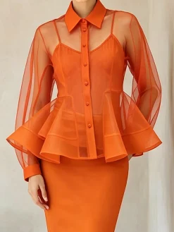 Elegant Plain Shirt Collar Shirt