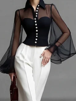 Elegant Plain Shirt Collar Shirt