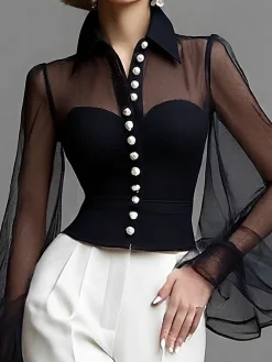 Elegant Plain Shirt Collar Shirt