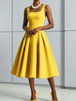 Elegant Plain Spaghetti Midi Dress