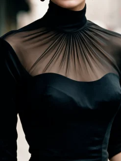 Elegant Plain Split Joint Turtleneck Blouse