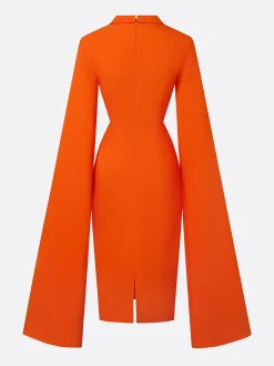 Elegant Plain Split Sleeves Shawl Collar Midi Dress