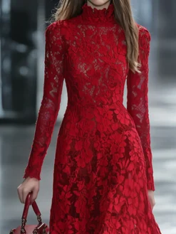 Elegant Plain Stand Collar Midi Dress
