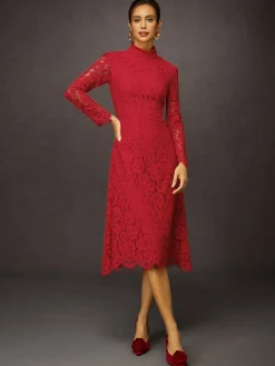 Elegant Plain Stand Collar Midi Dress