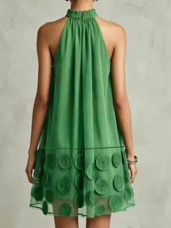 Elegant Plain Stand Collar Mini Dress