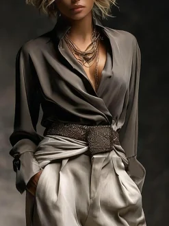 Elegant Plain Stand Collar Shirt