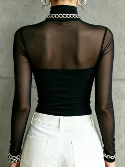 Elegant Plain Stand Collar T-shirt