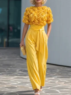 Elegant Plain Straight Pants With Belt