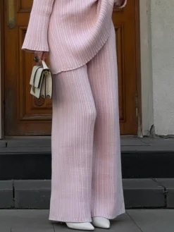 Elegant Plain Sweater Straight Pants