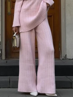 Elegant Plain Sweater Straight Pants