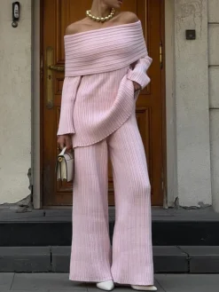 Elegant Plain Sweater Straight Pants