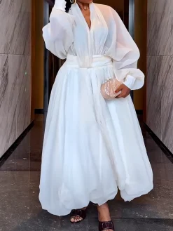 Elegant Plain V Neck Maxi Dress