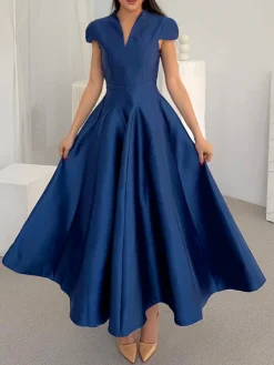 Elegant Plain V Neck Maxi Party Dress