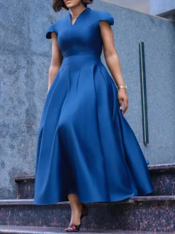 Elegant Plain V Neck Maxi Party Dress