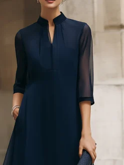 Elegant Plain V Neck Midi Dress
