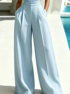 Elegant Plain Wide Leg Pants