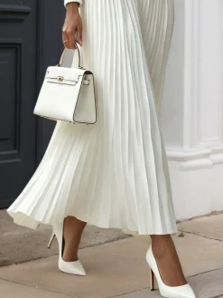 Elegant Pleated Plain Maxi Skirt