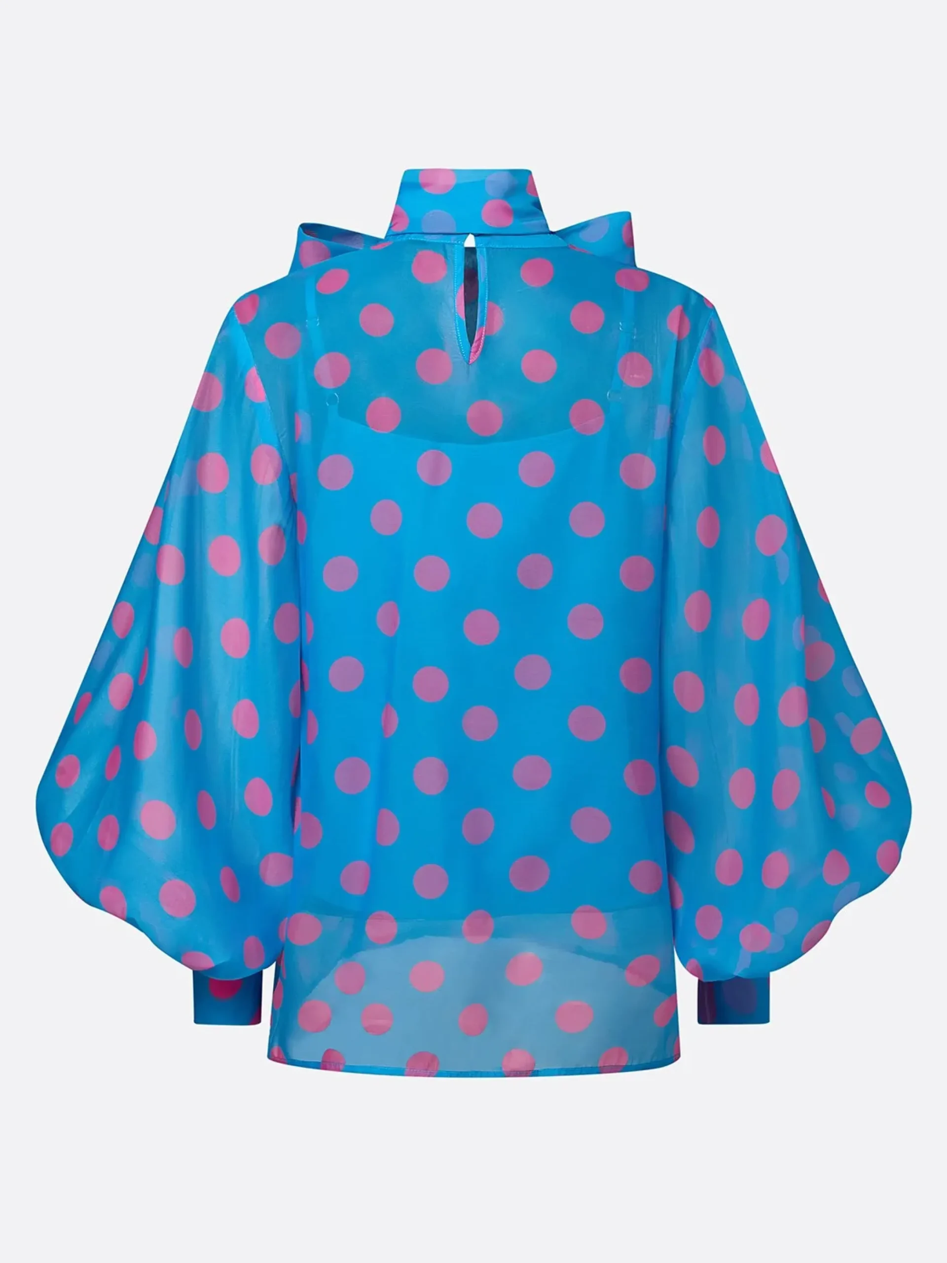 Elegant Polka Dot Balloon Sleeve Blouse Crew Neck Summer Top
