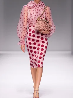 Elegant Polka Dots Printing Balloon Sleeve Blouse