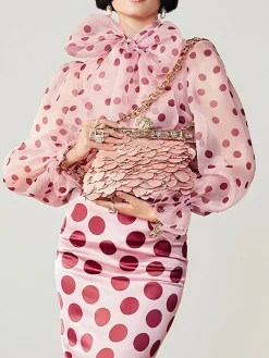 Elegant Polka Dots Printing Balloon Sleeve Blouse