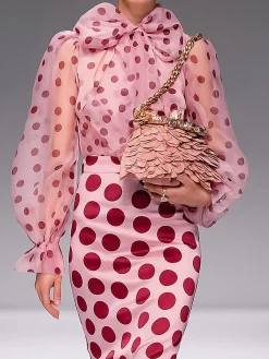 Elegant Polka Dots Printing Balloon Sleeve Blouse