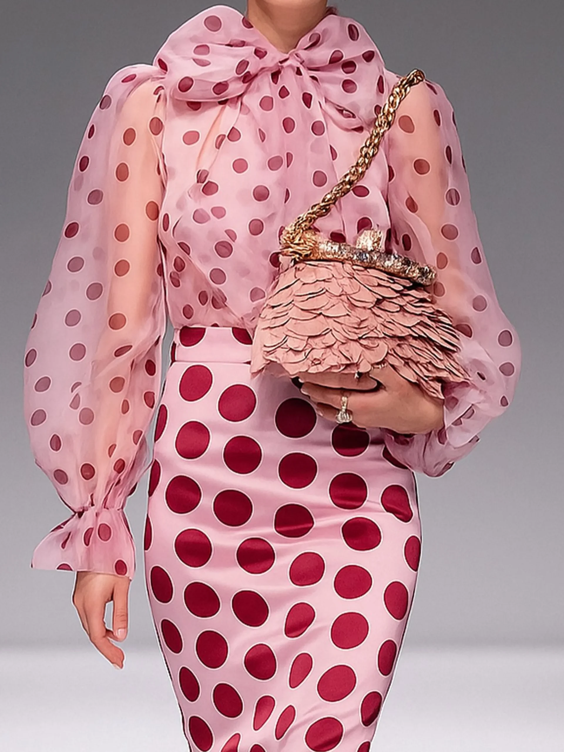 Elegant Polka Dots Printing Balloon Sleeve Blouse