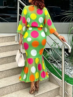 Elegant Polka Dots Printing Crew Neck Blouse